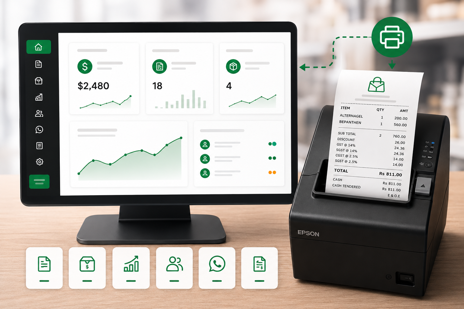 MapZoon POS dashboard with connected receipt printer